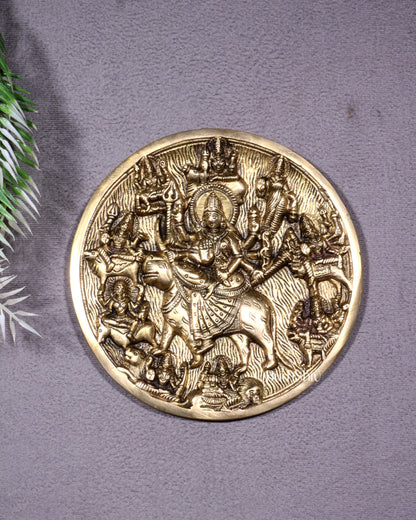 Pure Brass Navdurga Wall Hanging – Round Plate with 9 Forms of Goddess Durga