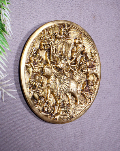 Pure Brass Navdurga Wall Hanging – Round Plate with 9 Forms of Goddess Durga
