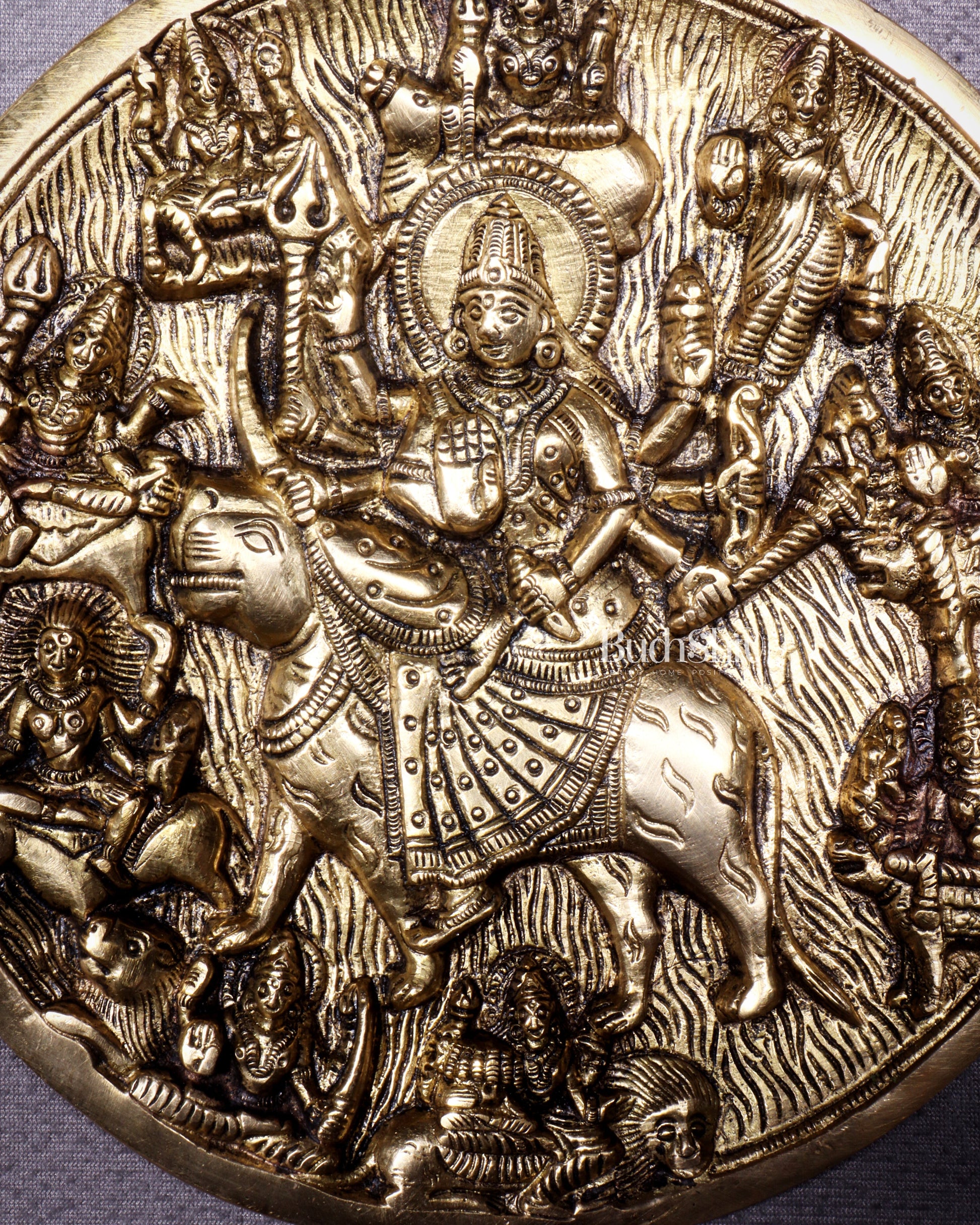 Pure Brass Navdurga Wall Hanging – Round Plate with 9 Forms of Goddess Durga