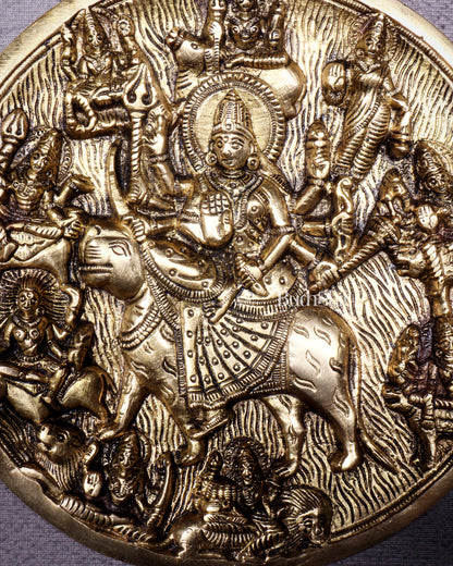 Pure Brass Navdurga Wall Hanging – Round Plate with 9 Forms of Goddess Durga