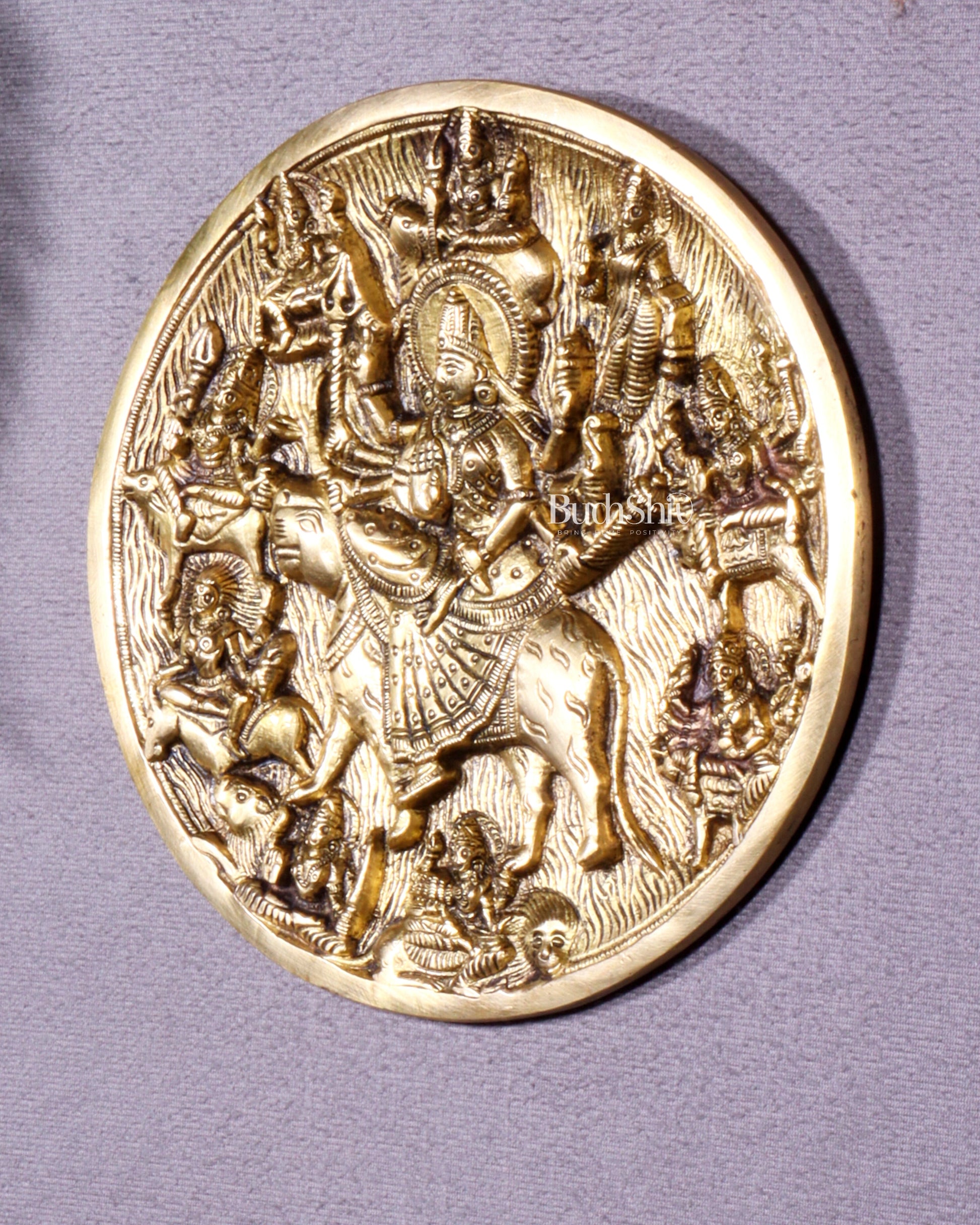 Pure Brass Navdurga Wall Hanging – Round Plate with 9 Forms of Goddess Durga
