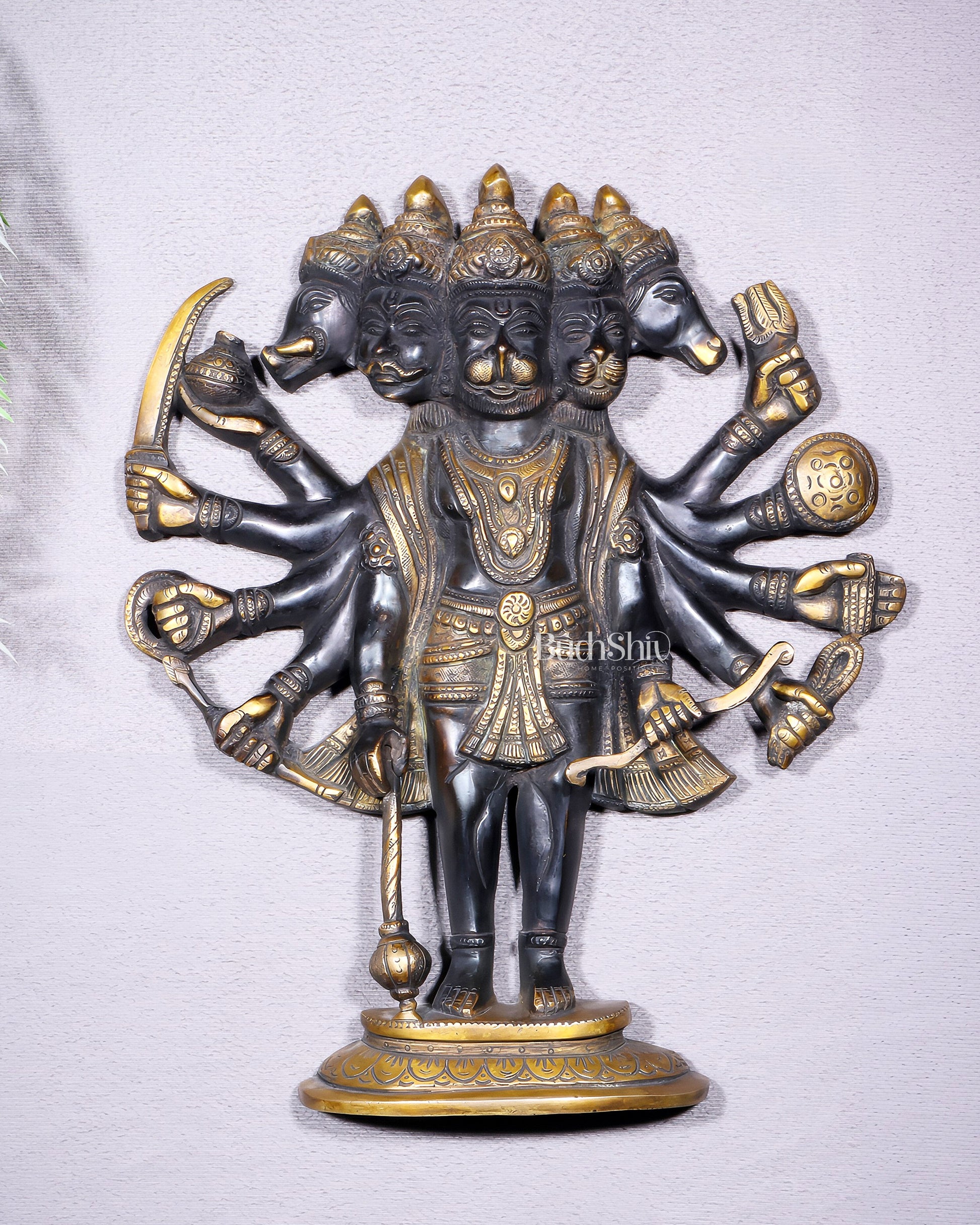 Pure Brass Standing Panchmukhi Hanuman Wall Hanging | Vastu Protection 13"