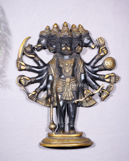 Pure Brass Standing Panchmukhi Hanuman Wall Hanging | Vastu Protection 13"