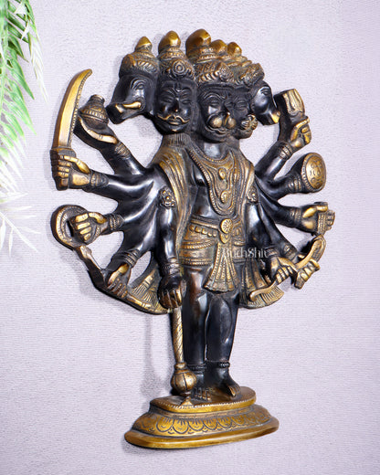 Pure Brass Standing Panchmukhi Hanuman Wall Hanging | Vastu Protection 13"