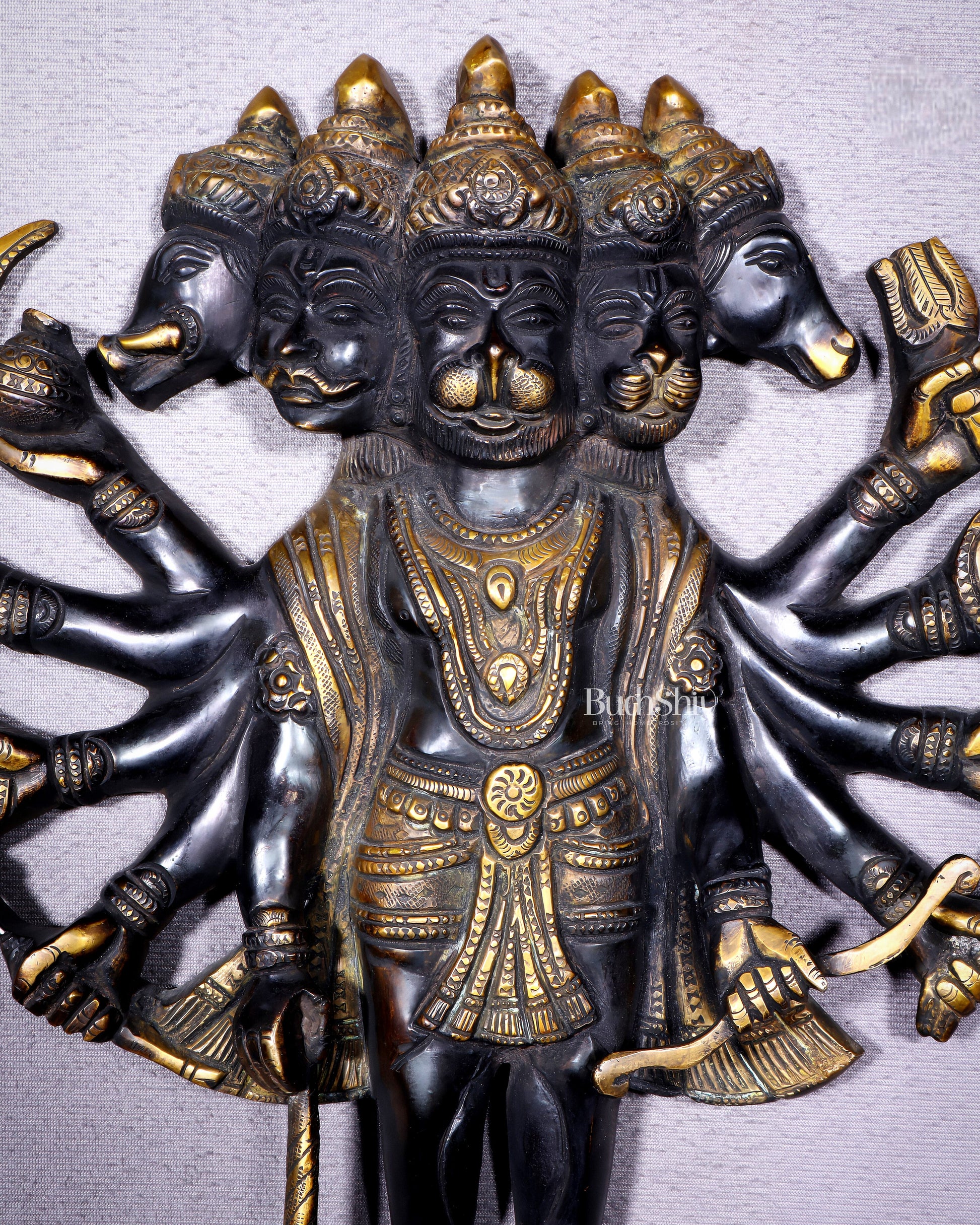 Pure Brass Standing Panchmukhi Hanuman Wall Hanging | Vastu Protection 13"