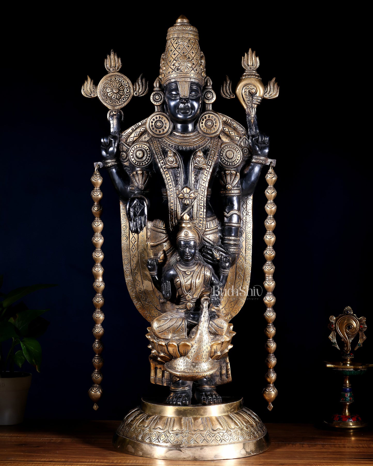 Pure Brass Tirupati Balaji with Engraved Goddess Lakshmi – 28”