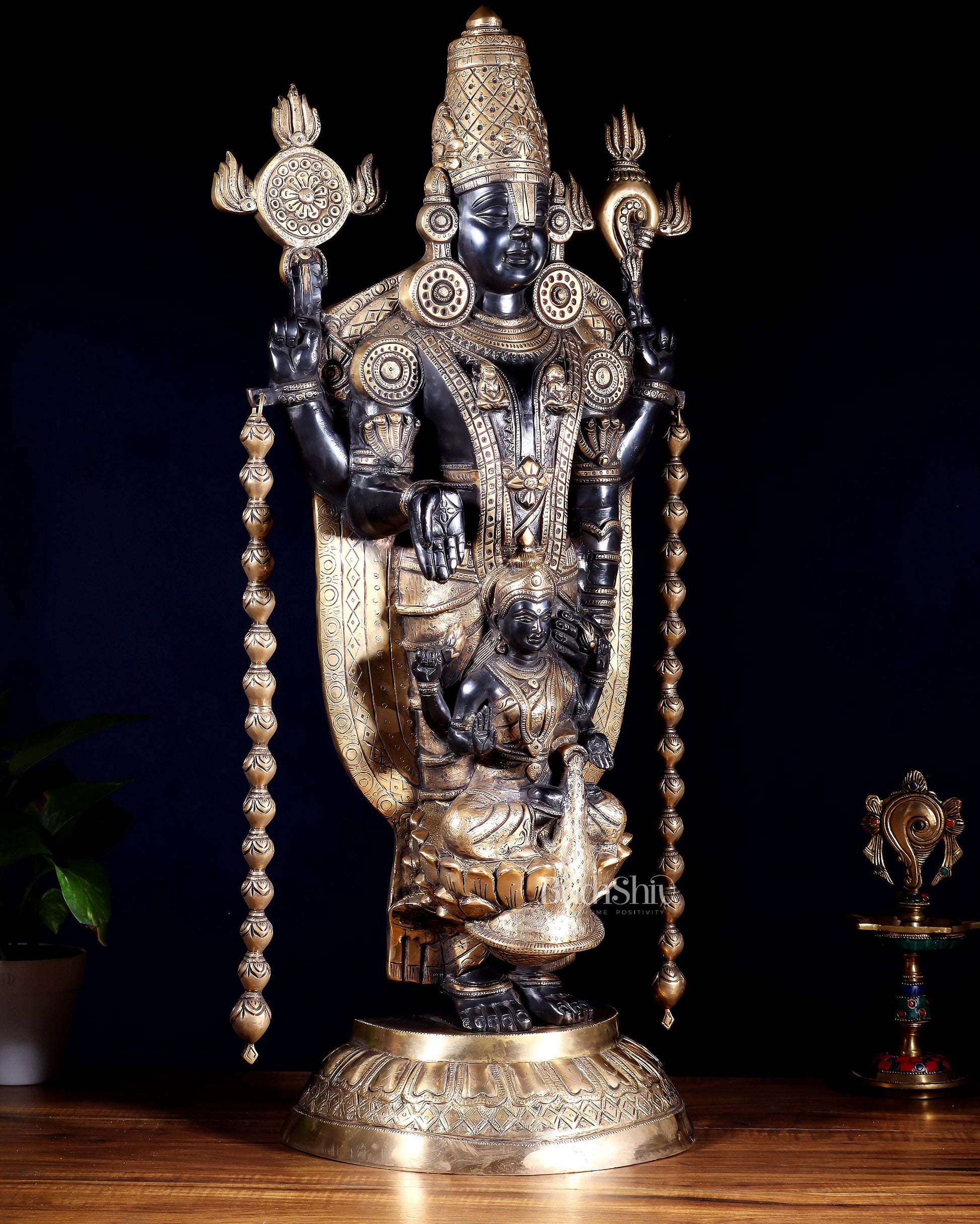 Pure Brass Tirupati Balaji with Engraved Goddess Lakshmi – 28”