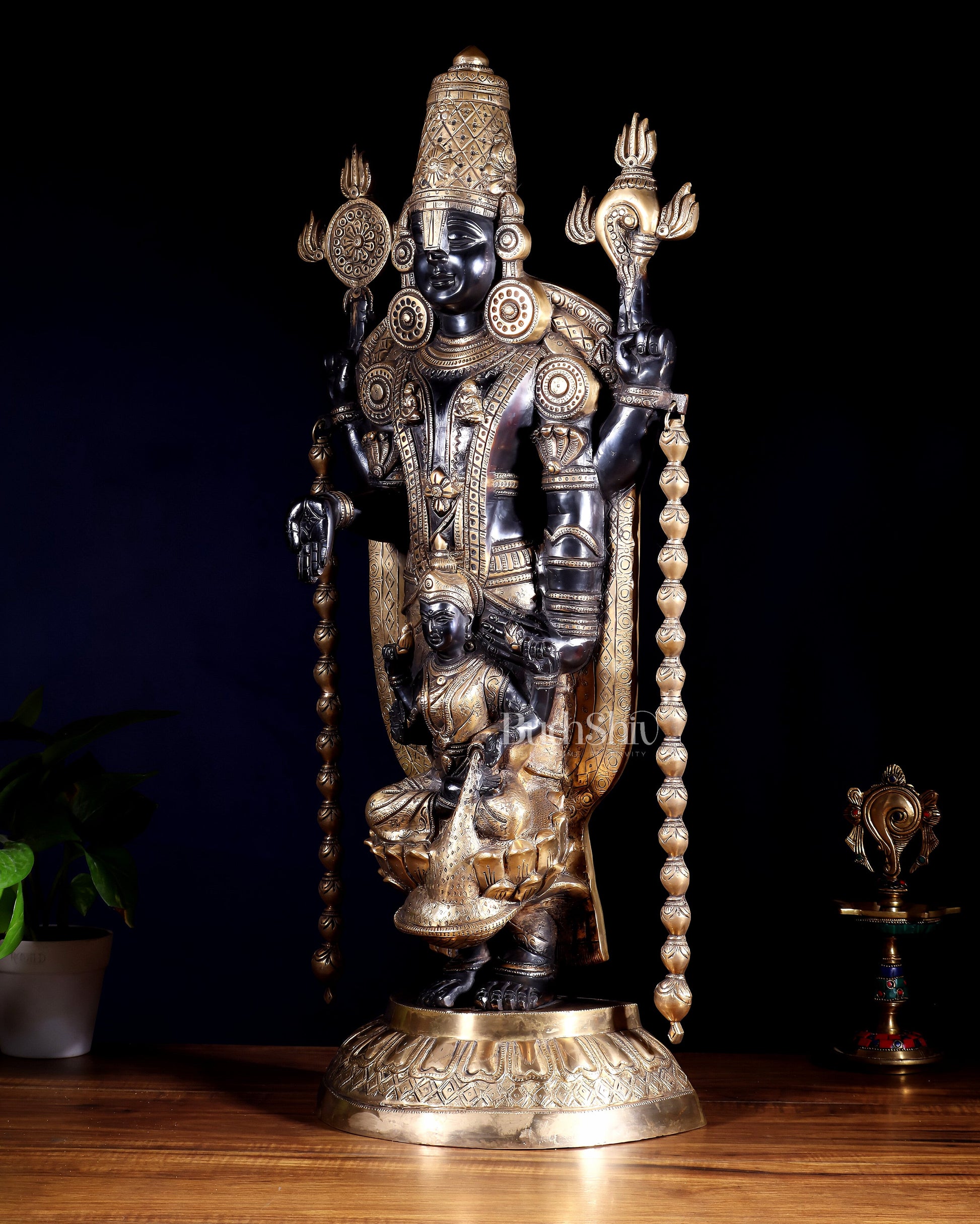 Pure Brass Tirupati Balaji with Engraved Goddess Lakshmi – 28”