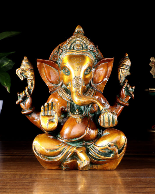 Pure Brass Lord Ganesha Idol – Vintage Finish 8"