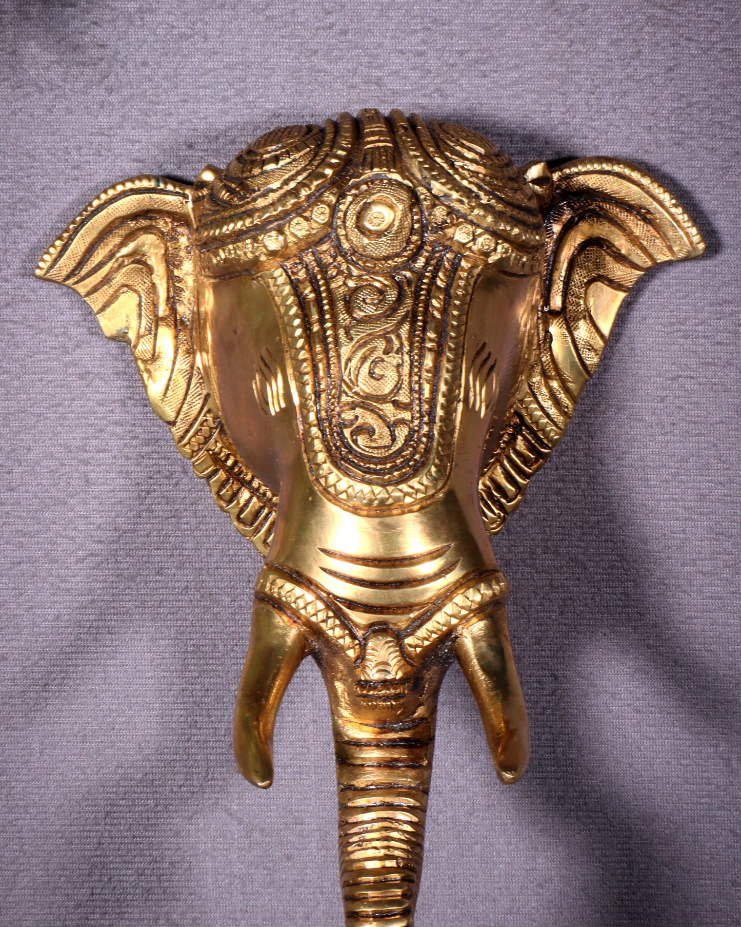Pure Brass Elephant Face with Bell Wall Hanging 10.6"