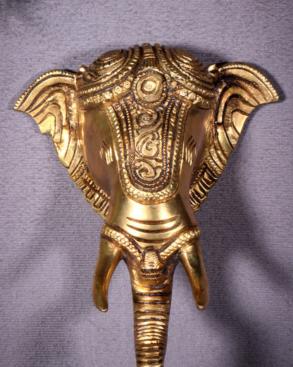 Pure Brass Elephant Face with Bell Wall Hanging 10.6"
