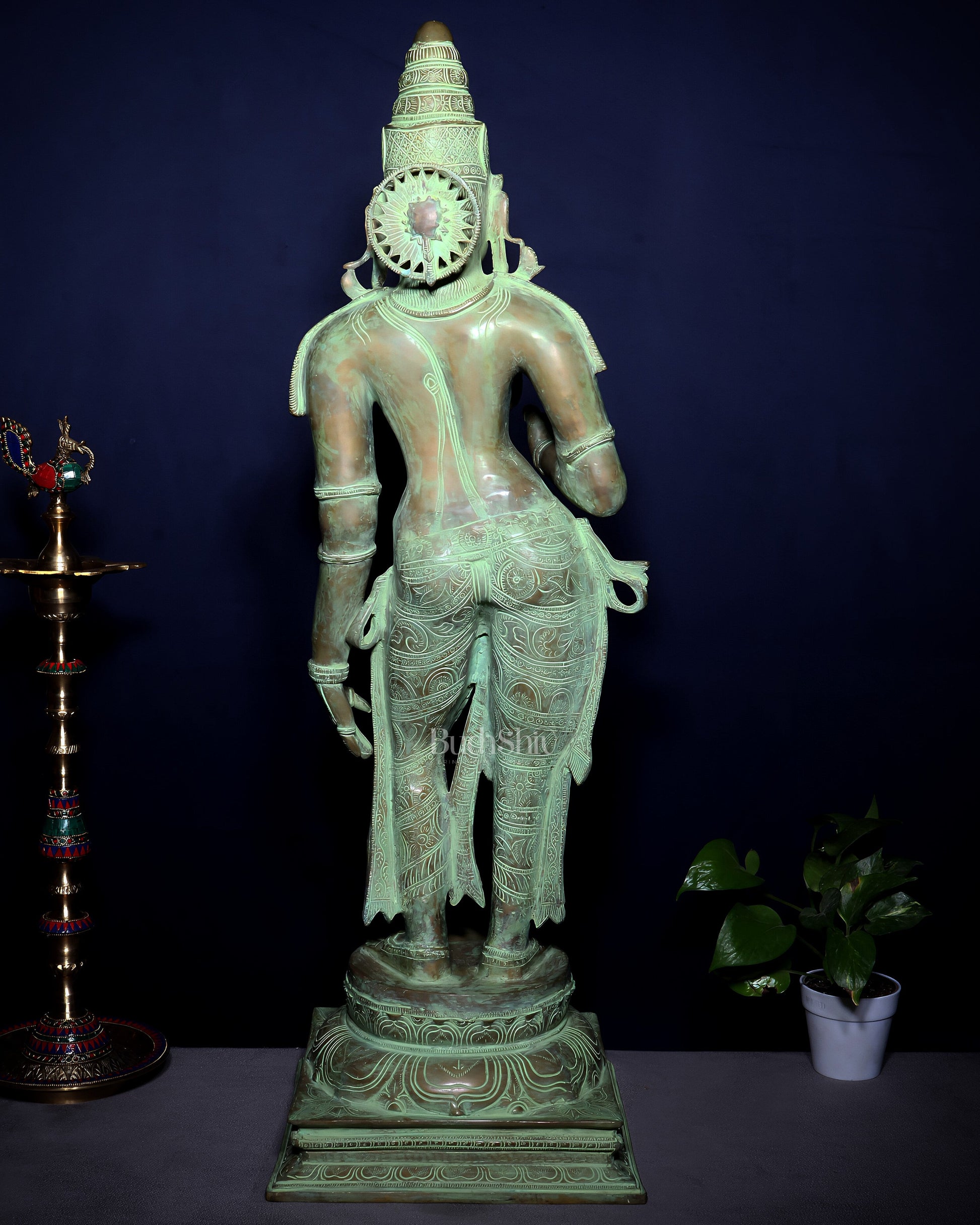 Vintage Bhoga Shakti Brass Standing Parvati Statue – Green Patina Finish (38 Inches, 30 Kg)