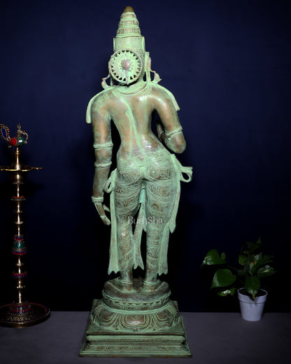 Vintage Bhoga Shakti Brass Standing Parvati Statue – Green Patina Finish (38 Inches, 30 Kg)