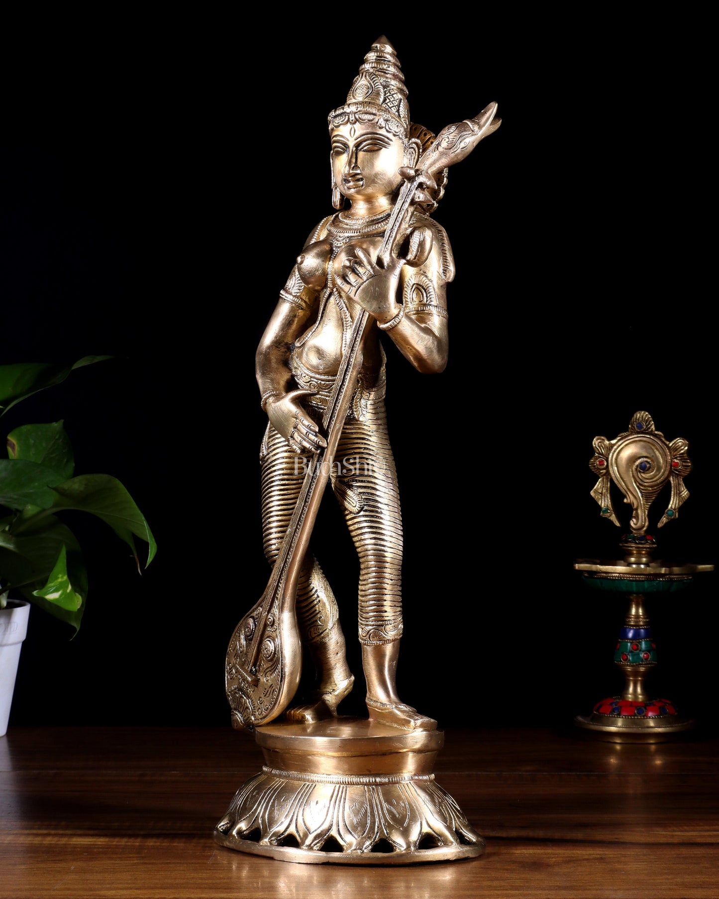 Brass Superfine Standing Goddess Saraswati Idol – 18" Height, Unique Design