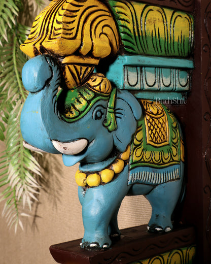 Wooden Hand-Painted Blue Elephant Wall Hanging Bracket – 12"