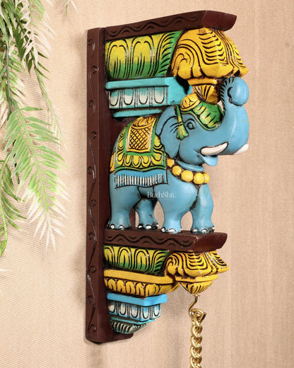 Wooden Hand-Painted Blue Elephant Wall Hanging Bracket – 12"
