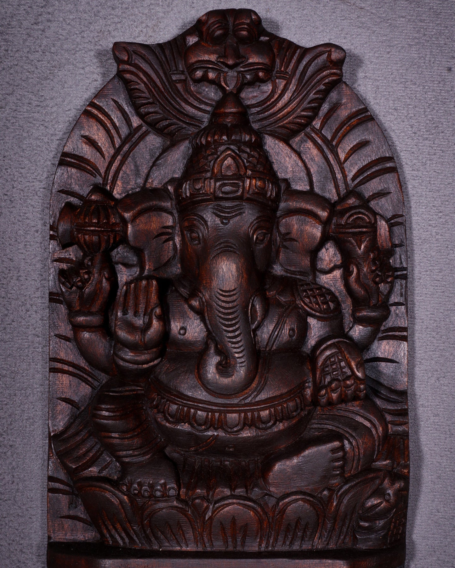 Wooden Lord Ganesha Carved Wall Hanging Shelf – Decorative Display Shelf 12"