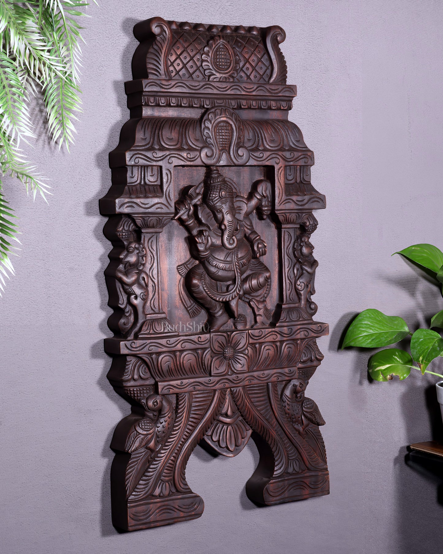 Wooden Dancing Ganesha Wall Hanging Panel – Handcrafted 23.6"