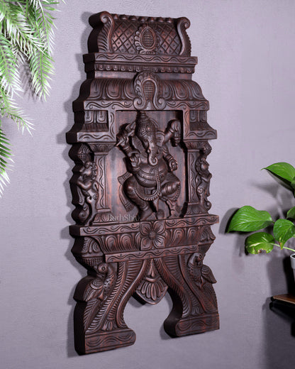 Wooden Dancing Ganesha Wall Hanging Panel – Handcrafted 23.6"