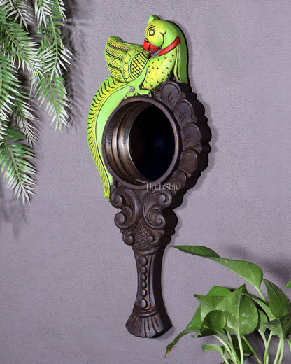 Wooden Parrot Design Hanging Mirror – Handcrafted Elegance