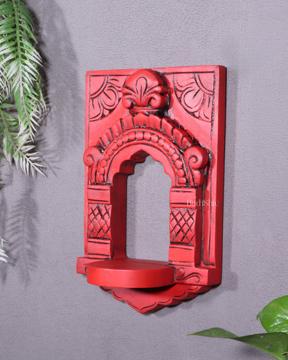 Wooden Wall Hanging Jharokha Arch – Handcrafted Decorative Shelf (Red)