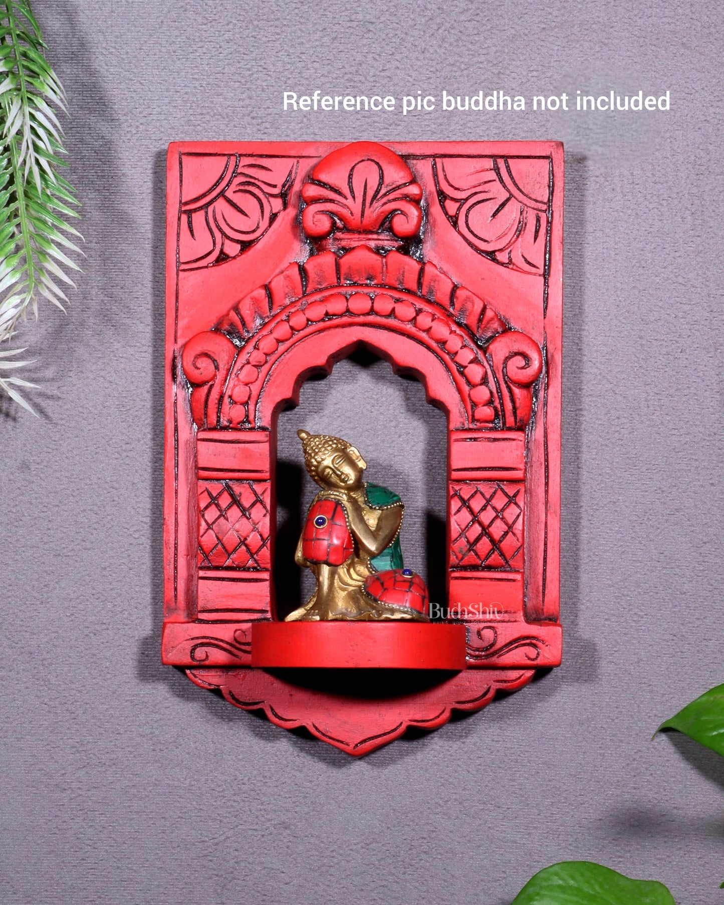 Wooden Wall Hanging Jharokha Arch – Handcrafted Decorative Shelf (Red)