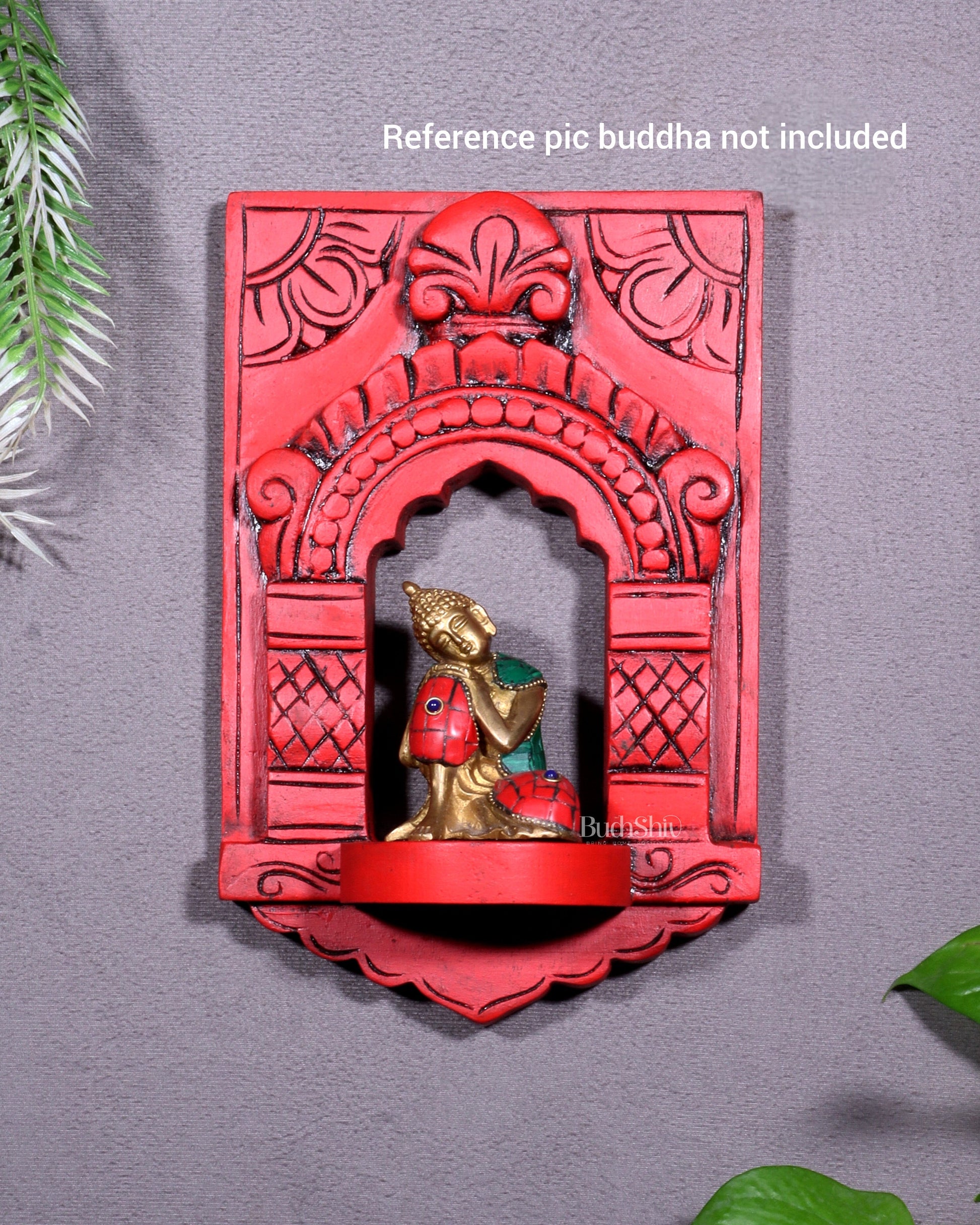Wooden Wall Hanging Jharokha Arch – Handcrafted Decorative Shelf (Red)