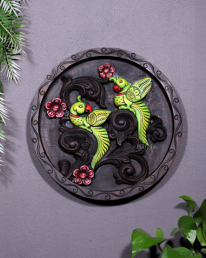 Round Wooden Parrots Wall Hanging – Handcrafted Decorative Wall Art