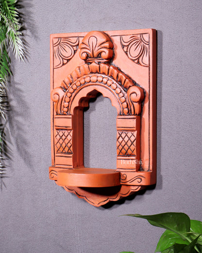 Wooden Wall Hanging Jharokha Arch – Handcrafted Decorative Shelf (Earthy red)
