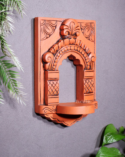 Wooden Wall Hanging Jharokha Arch – Handcrafted Decorative Shelf (Earthy red)