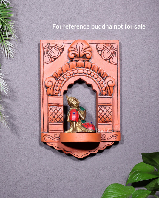 Wooden Wall Hanging Jharokha Arch – Handcrafted Decorative Shelf (Earthy red)