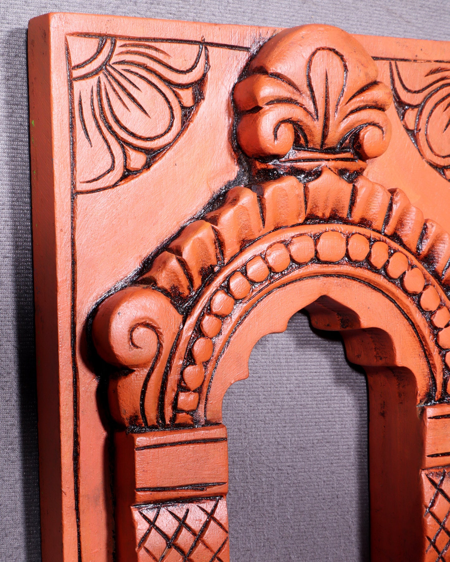 Wooden Wall Hanging Jharokha Arch – Handcrafted Decorative Shelf (Earthy red)