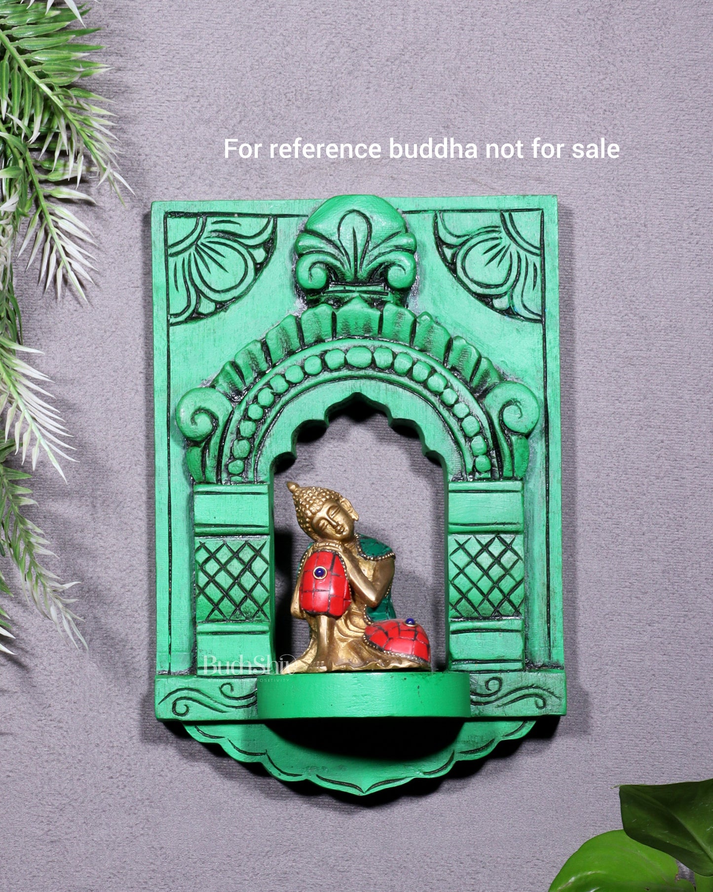 Wooden Wall Hanging Jharokha Arch – Handcrafted Decorative Shelf (Green)