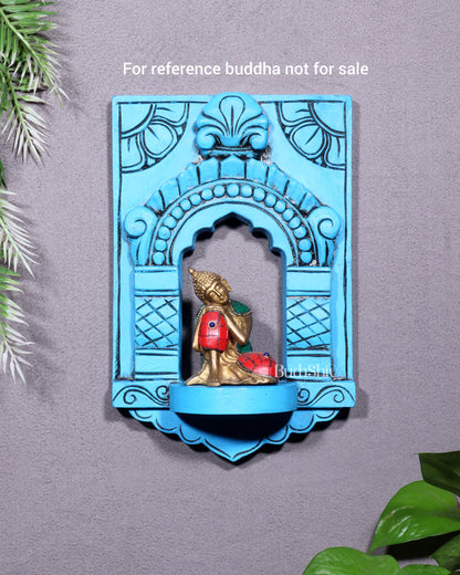 Wooden Wall Hanging Jharokha Arch – Handcrafted Decorative Shelf (Blue)
