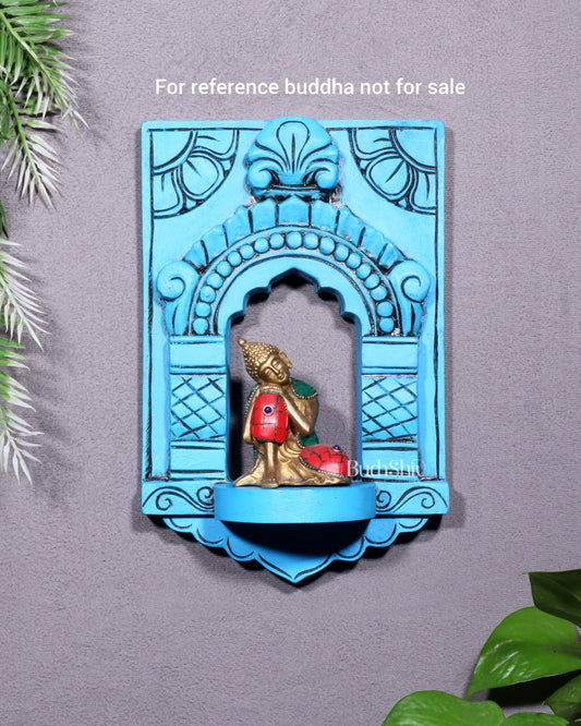 Wooden Wall Hanging Jharokha Arch – Handcrafted Decorative Shelf (Blue)