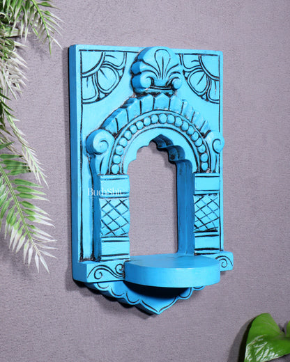 Wooden Wall Hanging Jharokha Arch – Handcrafted Decorative Shelf (Blue)