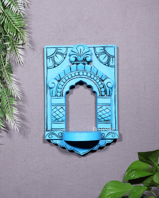 Wooden Wall Hanging Jharokha Arch – Handcrafted Decorative Shelf (Blue)