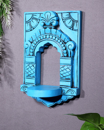 Wooden Wall Hanging Jharokha Arch – Handcrafted Decorative Shelf (Blue)