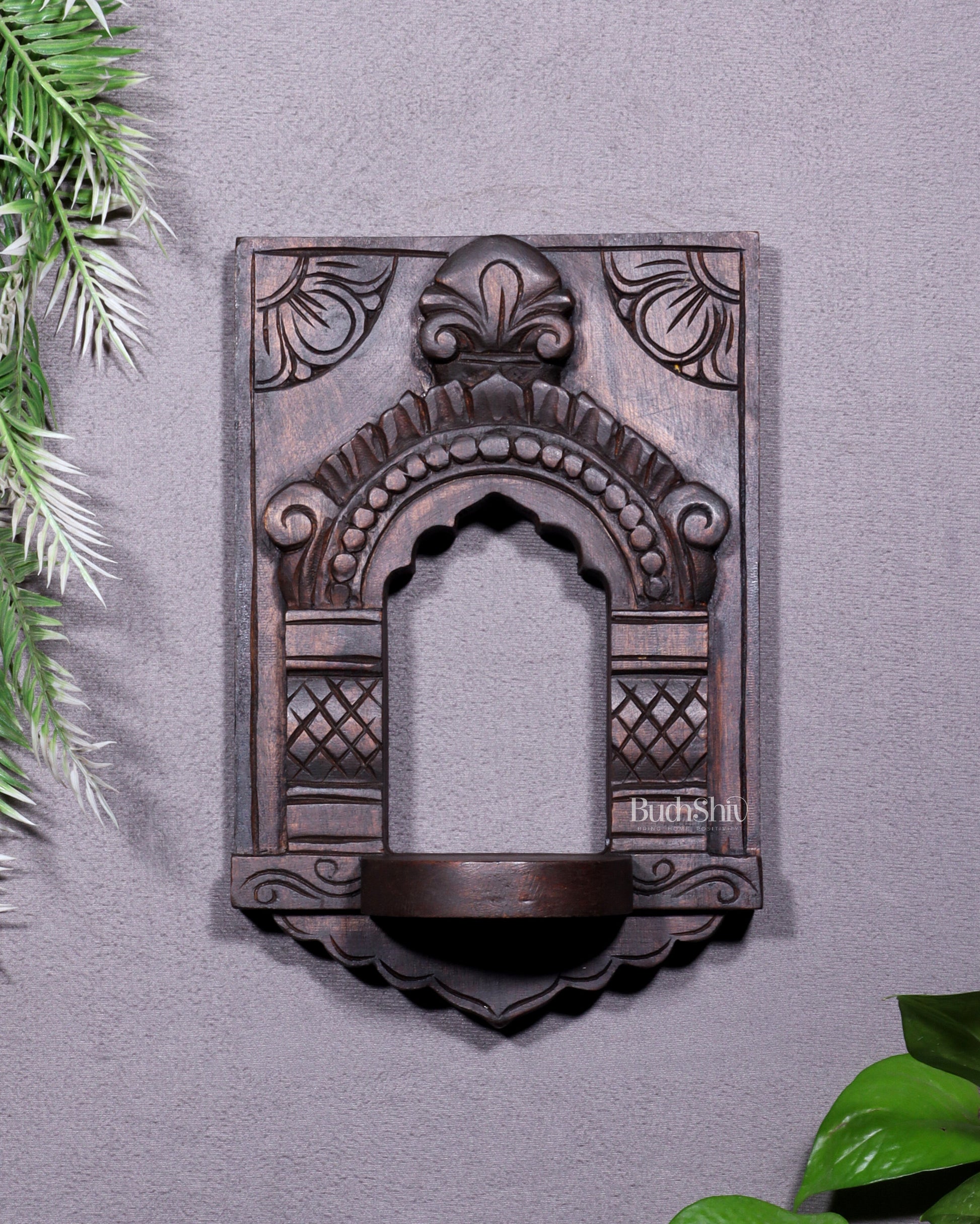 Wooden Wall Hanging Jharokha Arch – Handcrafted Decorative Shelf (Natural tone)