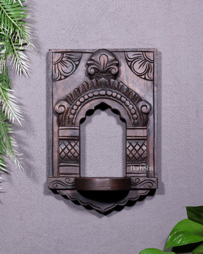 Wooden Wall Hanging Jharokha Arch – Handcrafted Decorative Shelf (Natural tone)