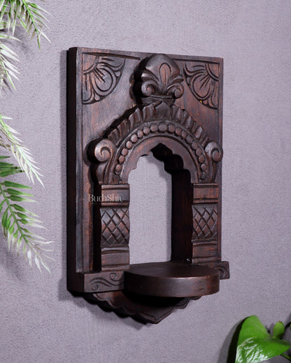 Wooden Wall Hanging Jharokha Arch – Handcrafted Decorative Shelf (Natural tone)