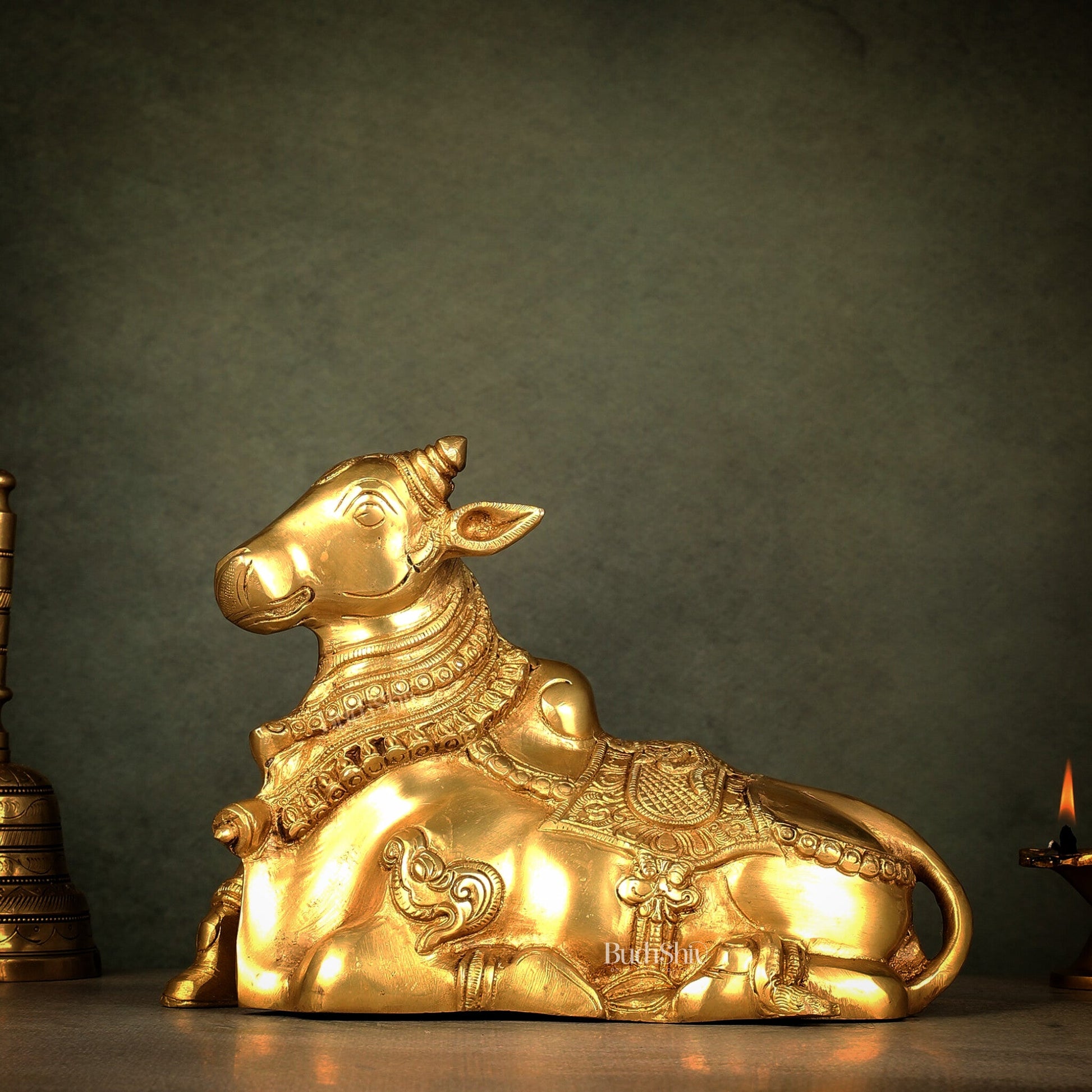 Beautiful Brass Nandi Statue with Intricate Carvings
