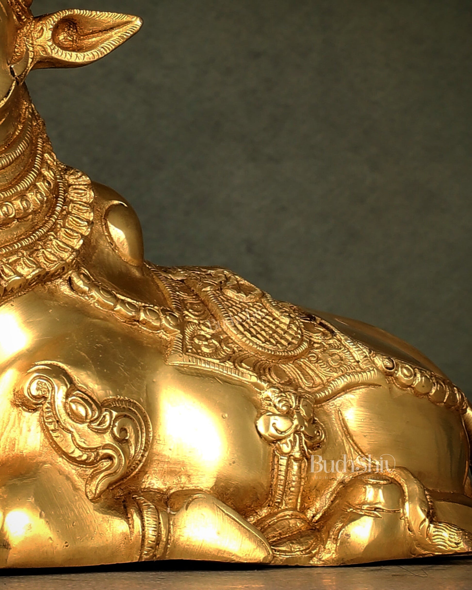 Beautiful Brass Nandi Statue with Intricate Carvings