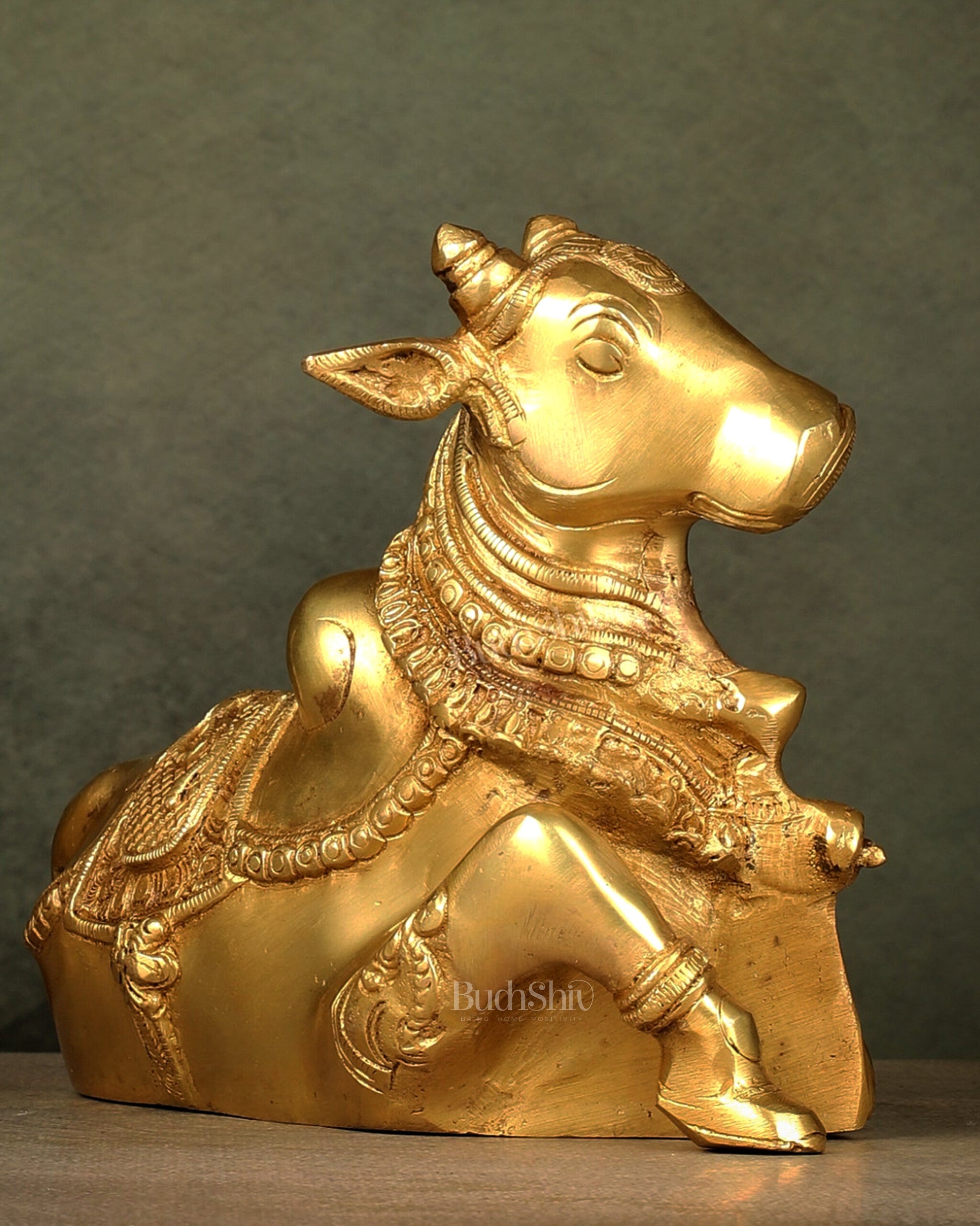 Beautiful Brass Nandi Statue with Intricate Carvings