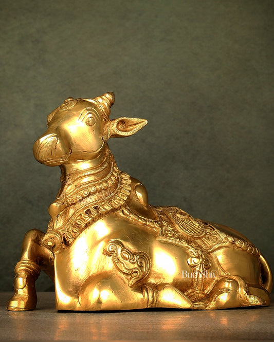 Beautiful Brass Nandi Statue with Intricate Carvings