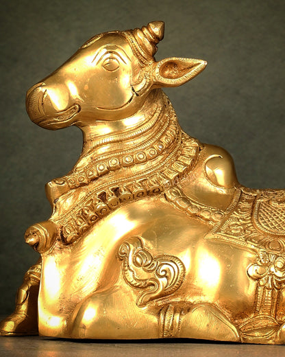 Beautiful Brass Nandi Statue with Intricate Carvings
