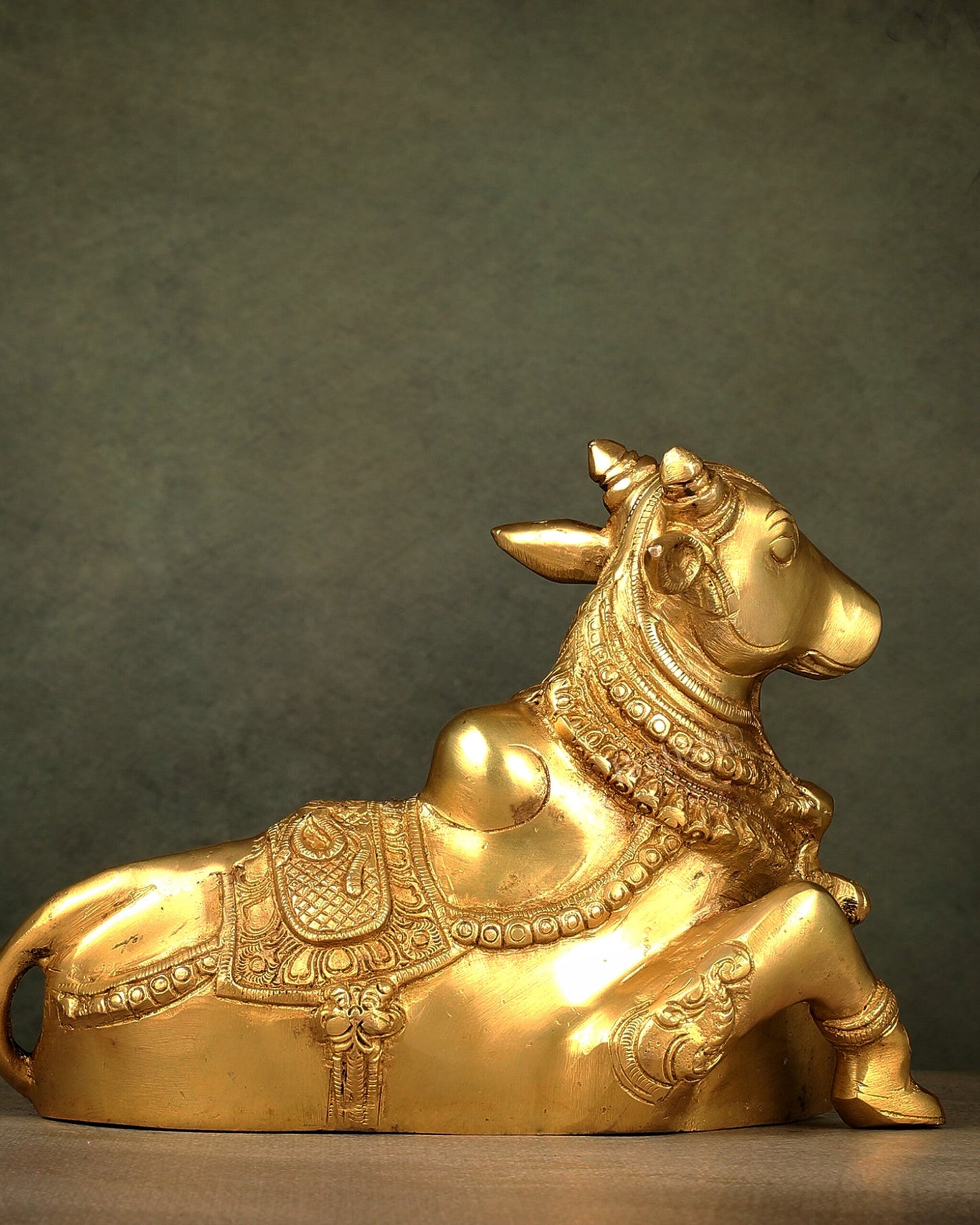 Beautiful Brass Nandi Statue with Intricate Carvings
