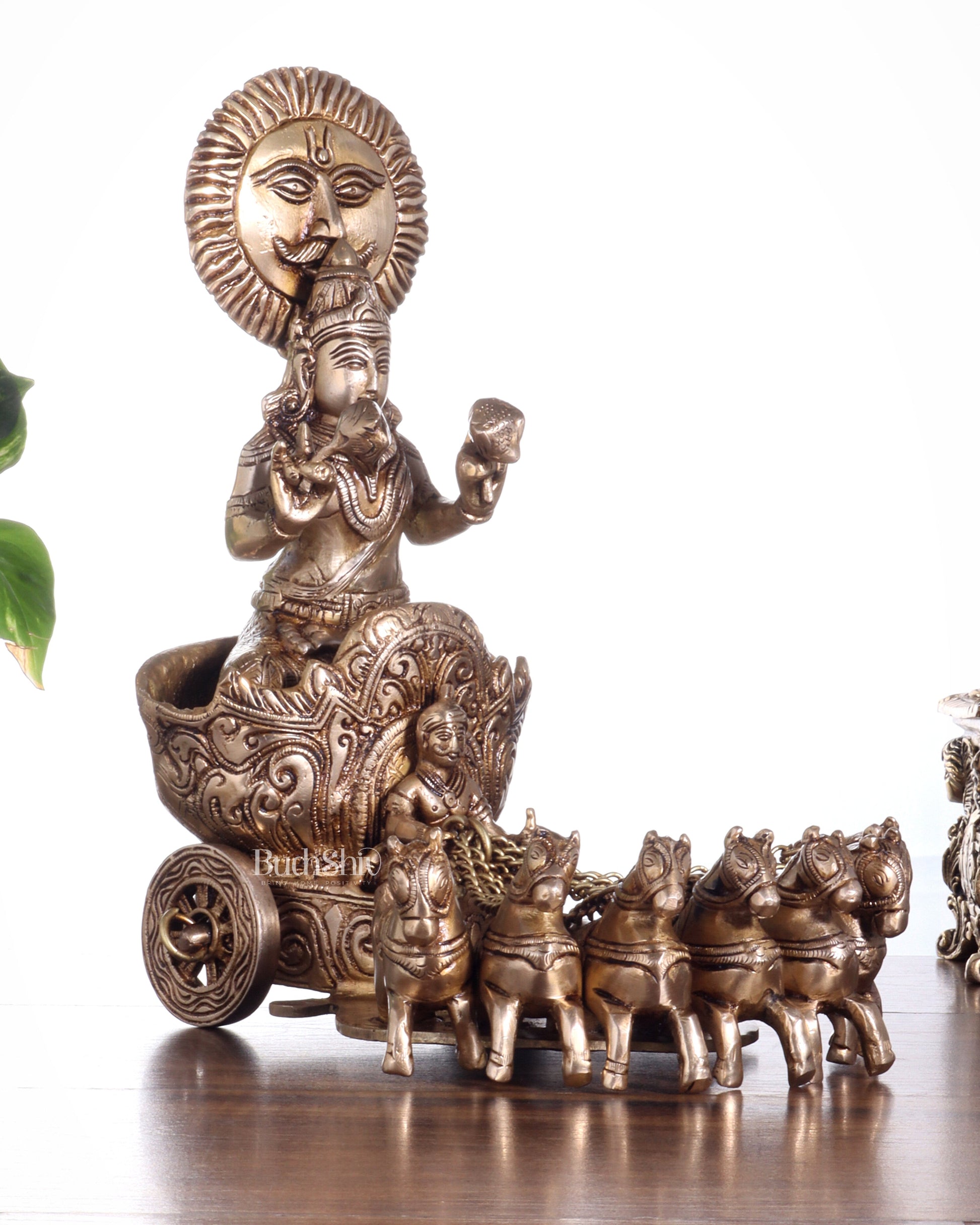 Brass Surya Rath Chariot - 12" Height, 7 Horses