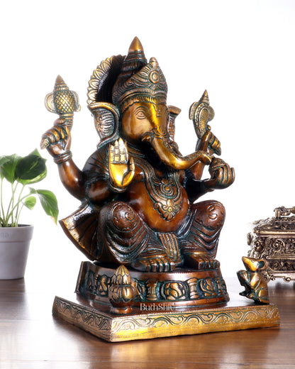 Brass Ganesha Statue with Ashtavinayak Carvings – 15 Inch chola tone