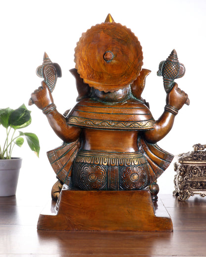 Brass Ganesha Statue with Ashtavinayak Carvings – 15 Inch chola tone